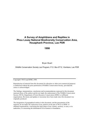 A Survey of Amphibians and Reptiles in Phou Louey National ...