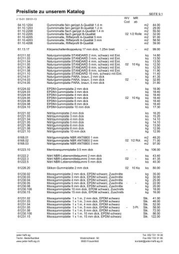 Preisliste fÃ¼r Gummi- + Kunststoff-Materialien - Peter Hefti AG