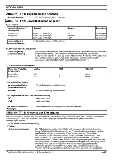 SICHERHEITSDATENBLATT INCIDIN LIQUID - Ecolab (Schweiz)