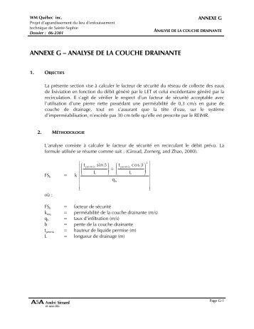 Annexe G - Analyse de la couche drainante (pdf) - Sainte-Sophie