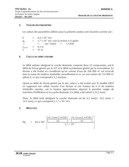 Annexe G - Analyse de la couche drainante (pdf) - Sainte-Sophie