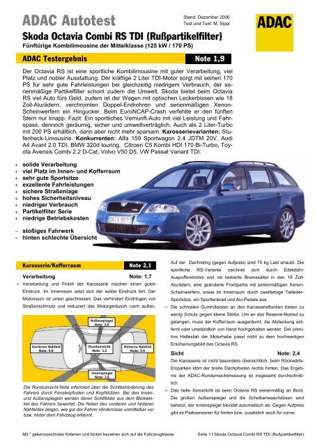 Umfassender Test Skoda Octavia Combi RS TDI - ADAC