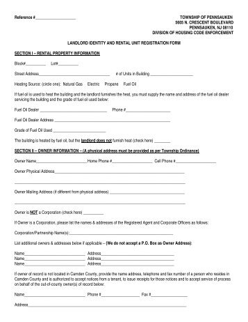 Landlord/Rental Registration - Pennsauken