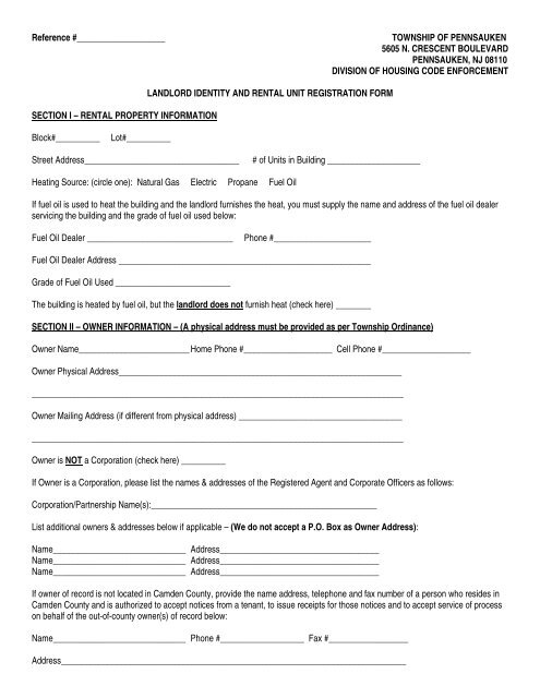 Landlord/Rental Registration - Pennsauken