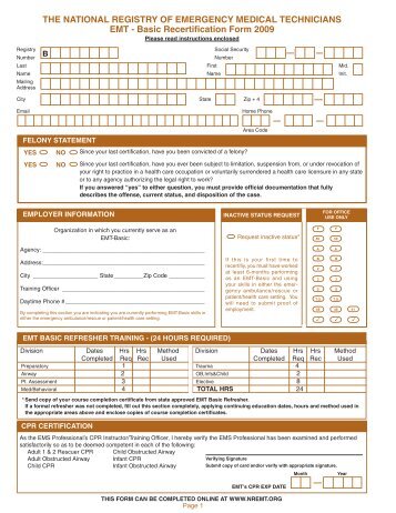 TECHNICIANS EMT - Basic Recertification Form - National Registry ...