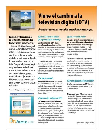 Viene el cambio a la televisiÃƒÂ³n digital (DTV) - DTV Answers