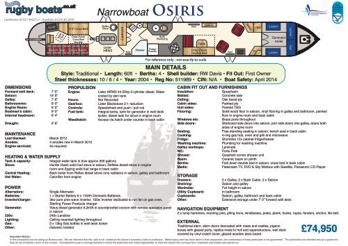 Narrowboat OSiRiS - Rugby Boat Sales