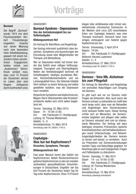 Programmheft Gesundheit - Volkshochschule im Landkreis Hof