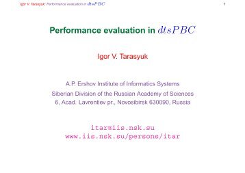 Performance evaluation in dtsPBC - Dr. Igor Valerievich Tarasyuk