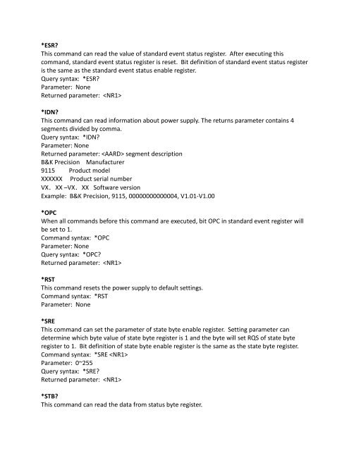 9115 Power Supply Programming Manual - BK Precision