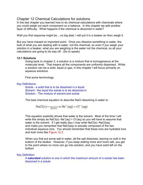 Chapter 12 Chemical Calculations for solutions