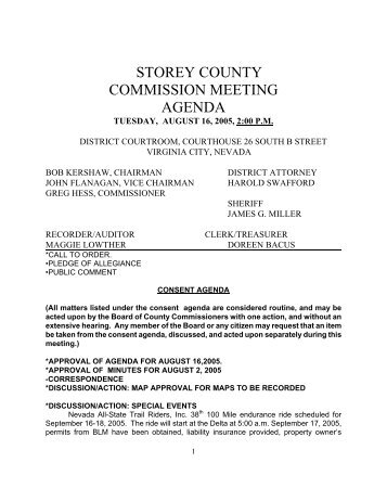 STOREY COUNTY COMMISSION MEETING AGENDA