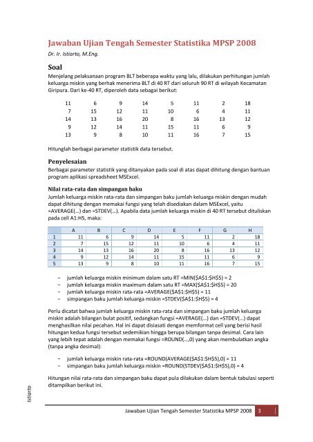 Penyelesaian Soal UTS Statistika MPSP 2008 - istiarto