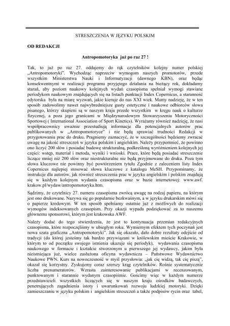 Antropomotoryka 27-2004 - Akademia Wychowania Fizycznego w ...