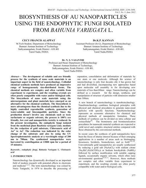 biosynthesis of au nanoparticles using the endophytic fungi isolated ...