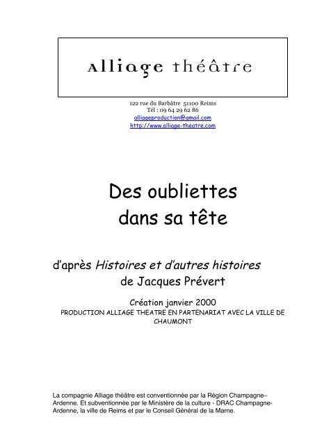 dossier PREVERT - Alliage Théâtre