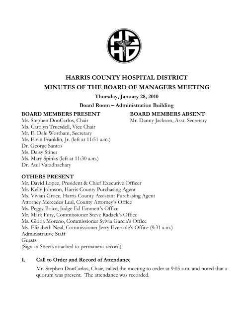HARRIS COUNTY HOSPITAL DISTRICT MINUTES ... - Harris Health