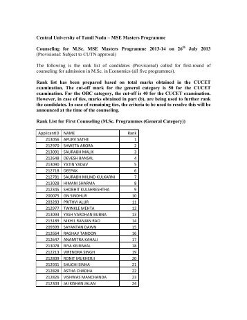 Central University of Tamil Nadu â MSE Masters Programme ...