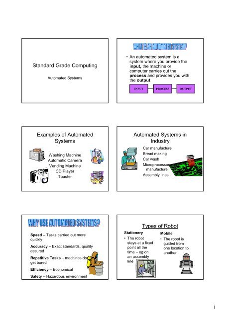 Standard Grade Computing Examples of Automated Systems ...