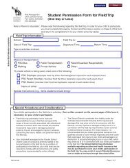 Student Permission Form for Field Trip - Poudre School District