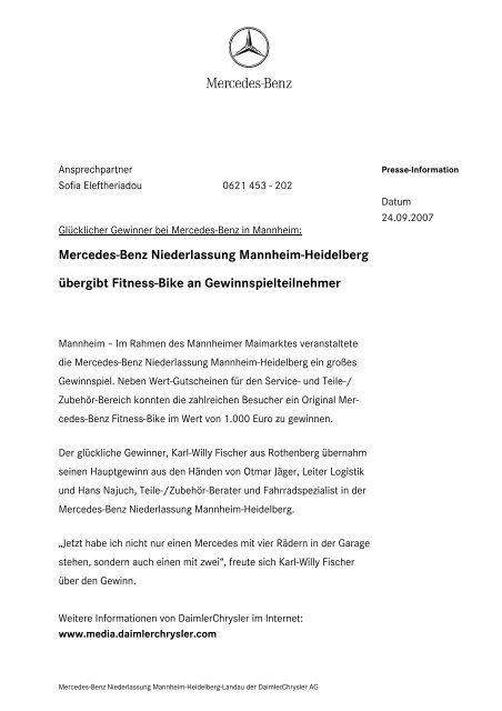 Mercedes-Benz Niederlassung Mannheim-Heidelberg übergibt ...