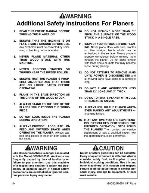 15" PLANER INSTRUCTION MANUAL - Grizzly Industrial Inc.