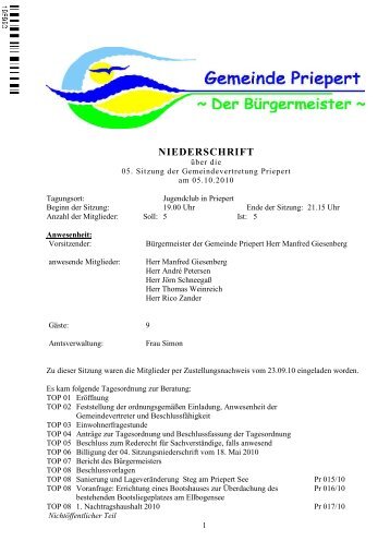 NIEDERSCHRIFT - Amt Mecklenburgische Kleinseenplatte