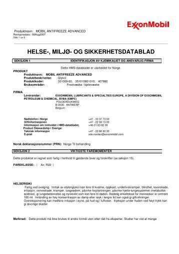 HELSE-, MILJÃ- OG SIKKERHETSDATABLAD - NOA Maskin AS