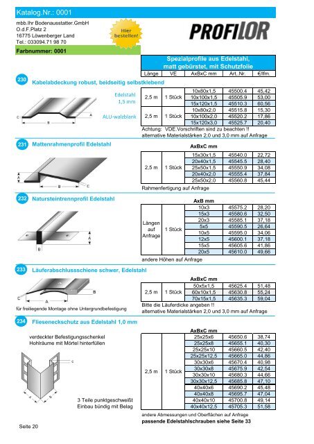 Profilor Schienen und Profile - allfloors