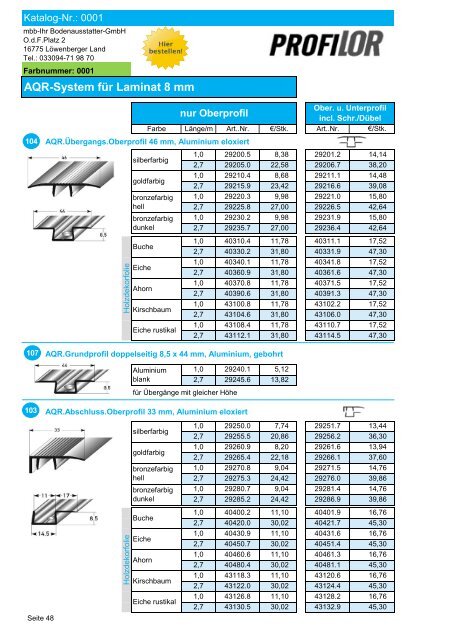 Profilor Schienen und Profile - allfloors