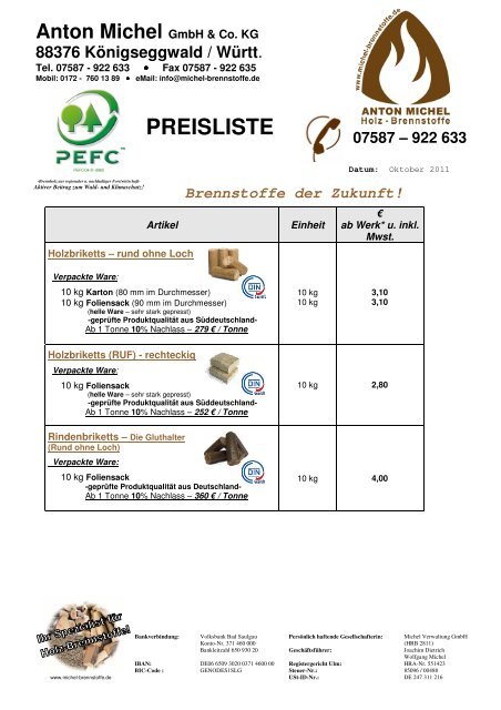 PREISLISTE - Anton Michel