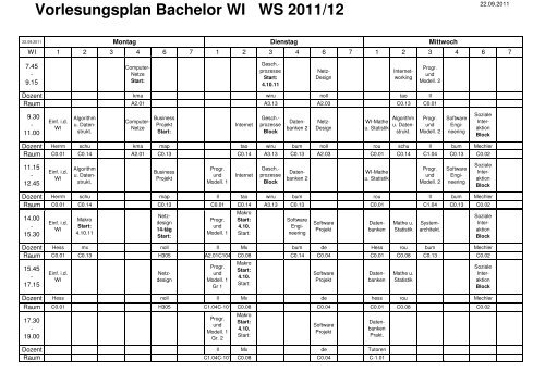 Vorlesungsplan Bachelor WI WS 2011/12