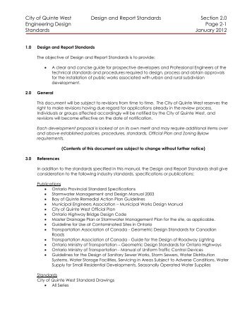 City of Quinte West Design and Report Standards Section 2.0 ...