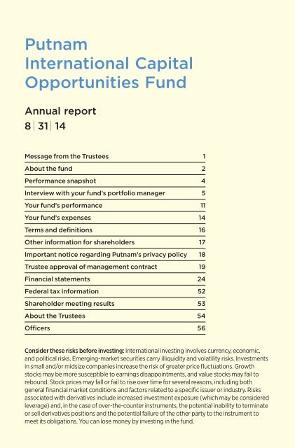 Annual report - Putnam Investments