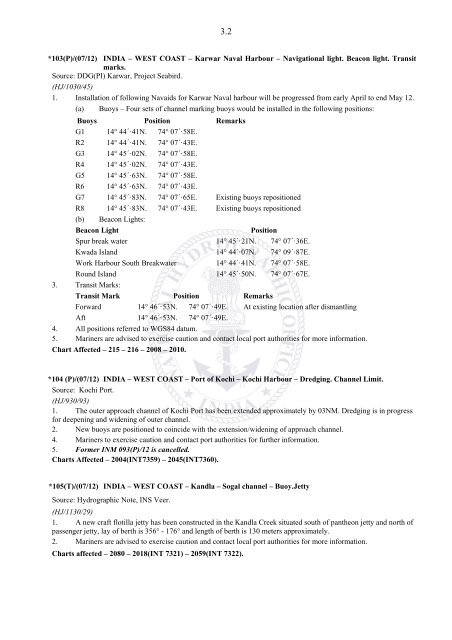 INDIAN NOTICES TO MARINERS - National Hydrographic Office