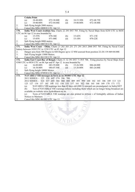 INDIAN NOTICES TO MARINERS - National Hydrographic Office