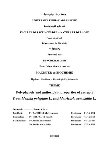III.1.1. Extracts from Mentha pulegium L. - UniversitÃ© Ferhat Abbas ...