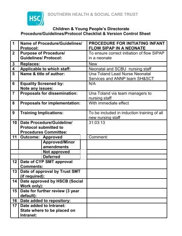 Initiating Infant Flow SIPAP - Southern Health and Social Care Trust