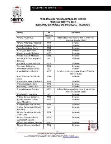 programa de pÃ³s-graduaÃ§Ã£o em direito processo seletivo 2012 ...