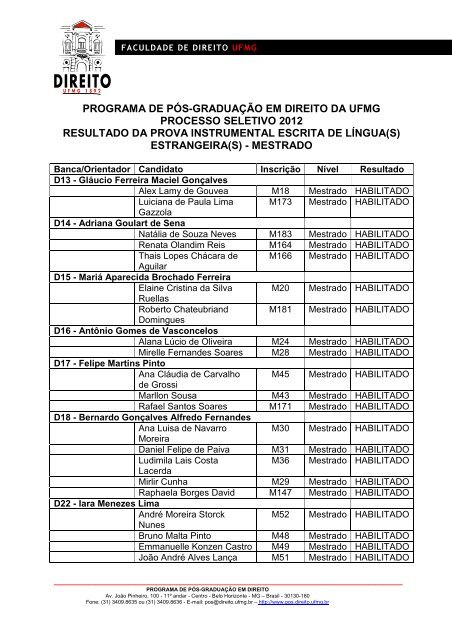 1 - Programa de PÃ³s-GraduaÃ§Ã£o - Faculdade de Direito da UFMG