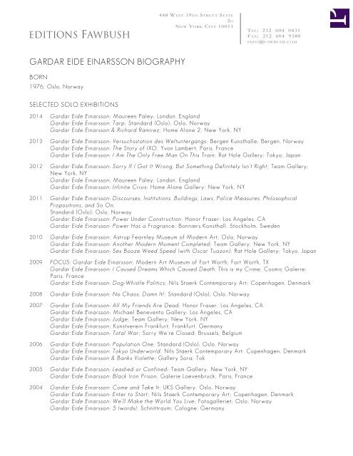 GARDAR EIDE EINARSSON BIOGRAPHY - Editions Fawbush