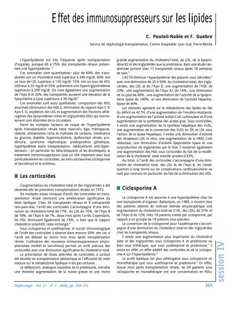 Effet Des Immunosuppresseurs Sur Les Lipides