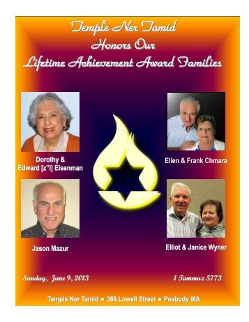 Temple Ner Tamid Honors Our Lifetime Achievement Award Families
