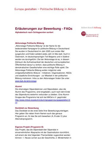 ErlÃ¤uterungen zur Bewerbung - FAQs (PDF) - Robert Bosch Stiftung