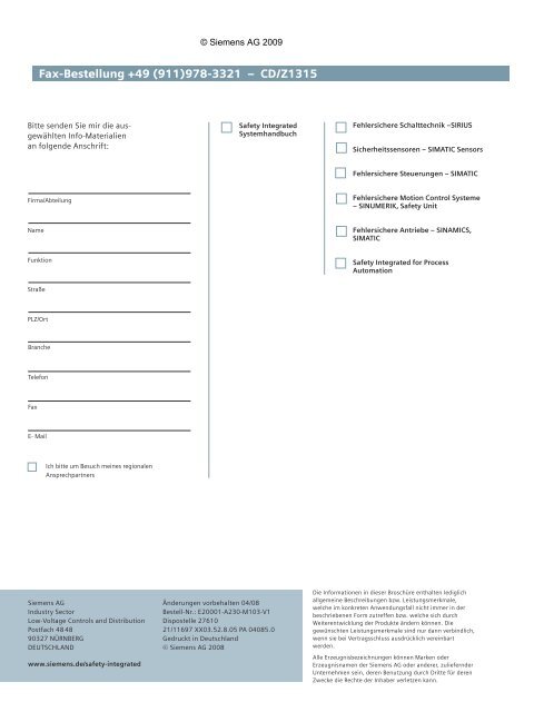 Funktionale Sicherheit in Maschinen und Anlagen - Siemens