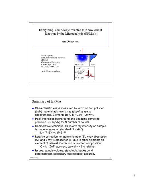 Summary of EPMA - Earth and Planetary Sciences Electron ...