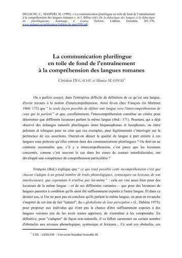 La communication plurilingue en toile de fond de l ... - Galanet