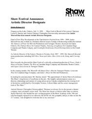 Shaw Festival Announces Artistic Director Designate