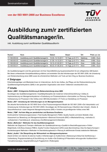 Ausbildung zum/r zertifizierten QualitÃ¤tsmanager/in. - TÃV Austria ...
