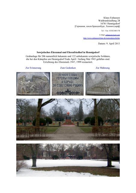 Sowjetisches Ehrenmal und Ehrenfriedhof in Hennigsdorf